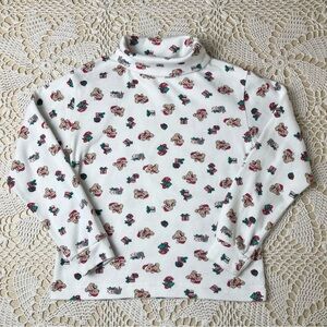 Vintage 1990s Basic Editions Girls 10 Years Holiday Bears AOP Turtleneck Shirt